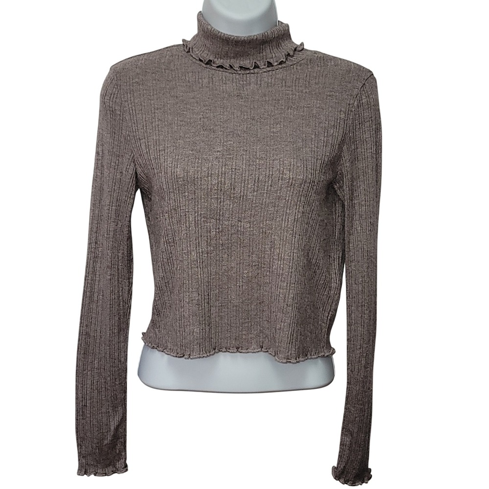 Madewell Soft Rib Lettuce Edge Long Sleeve Turtleneck Womens Sweater Sz S Preppy